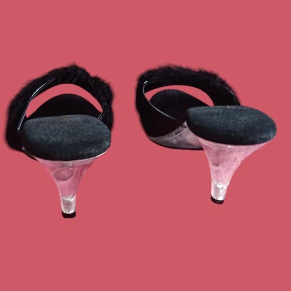 Ellie Black shoes 305 Sasha Dress Sandal Faux Fur size 10 - Picture 2 of 9